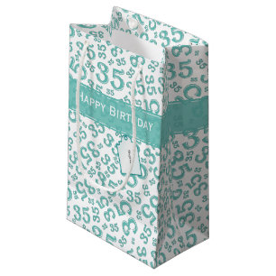 Happy 35. Geburtstag Zahlenmuster Aquamarin/weiß Kleine Geschenktüte