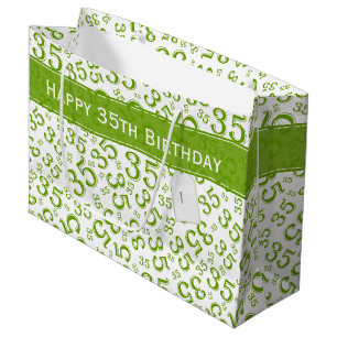 Happy 35. Geburtstag Zahlenmuster Grün/Weiß Große Geschenktüte