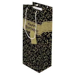 Happy 35. Geburtstag Zahlenmuster Schwarz/Gold Geschenktüte Für Weinflaschen