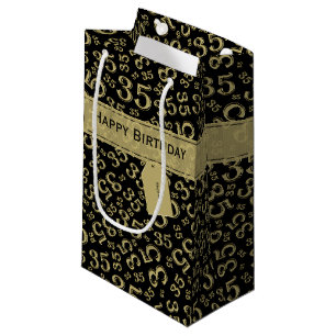 Happy 35. Geburtstag Zahlenmuster Schwarz/Gold Kleine Geschenktüte