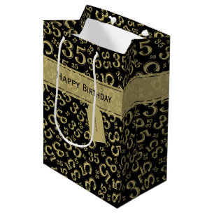Happy 35. Geburtstag Zahlenmuster Schwarz/Gold Mittlere Geschenktüte