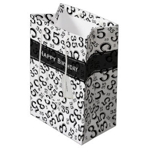 Happy 35. Geburtstag Zahlenmuster Schwarz/Weiß Mittlere Geschenktüte