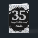 Happy 35. Geburtstagskarte Schwarz/Silber Glitzer  Karte<br><div class="desc">Glückliche 35. Geburtstagskarte Black and Silver Glitzer Card mit personalisiertem Namen. Für weitere Anpassungen klicken Sie bitte auf die Schaltfläche "Anpassen" und verwenden Sie unser Designwerkzeug,  um diese Vorlage zu ändern.</div>