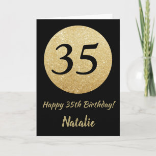 Happy 35. Geburtstagskarte Schwarz und Gold Glitze Karte