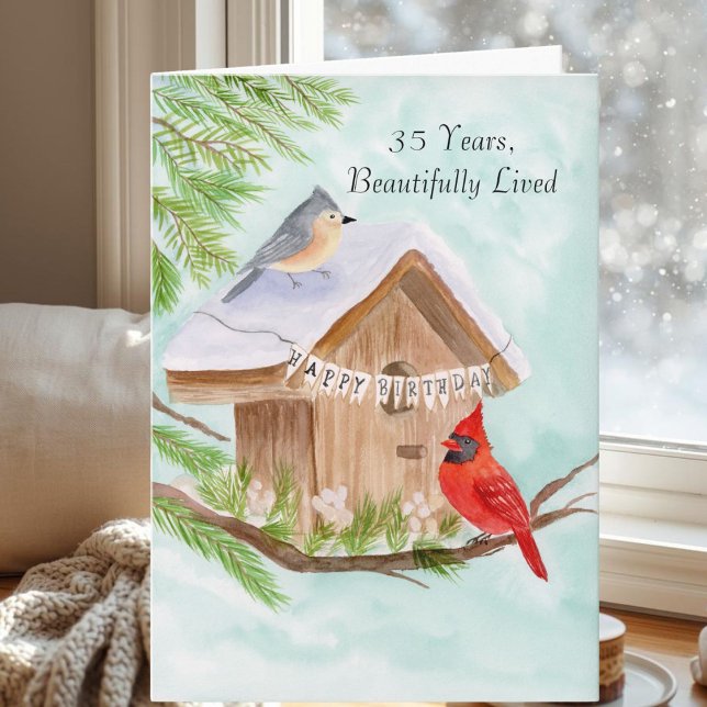  Happy 35th Birthday Birds at Birdhouse Karte (Von Creator hochgeladen)