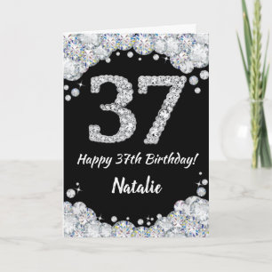 Happy 37. Geburtstagskarte Schwarz/Silber Glitzer Karte