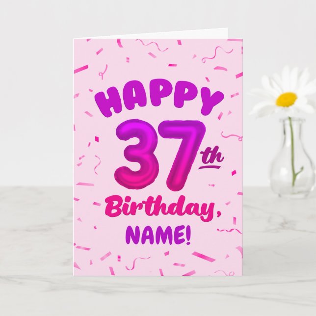 Happy 37th Birthday Card with Custom Name Karte (Kleine Pflanze)
