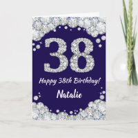 Happy 38. Geburtstag Navy Blue und Silver Glitzer