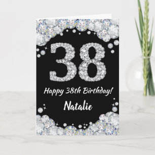 Happy 38. Geburtstagskarte Schwarz/Silber Glitzer  Karte