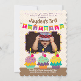 Happy 3. Geburtstag farbenfrohe Cupcakes Foto Einladung