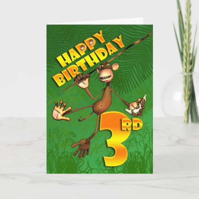 Happy 3. Geburtstag Monkey Banana Karte (Vorderseite)