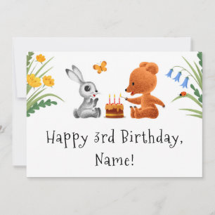 Happy 3. Geburtstag Teddy Bear Bunny Cake Card