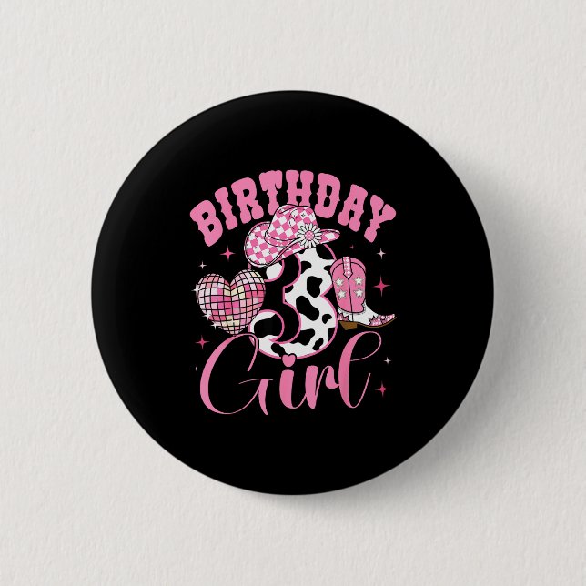 Happy 3rd Birthday Girl Outfit Rodeo Western Cowgi Button (Vorderseite)
