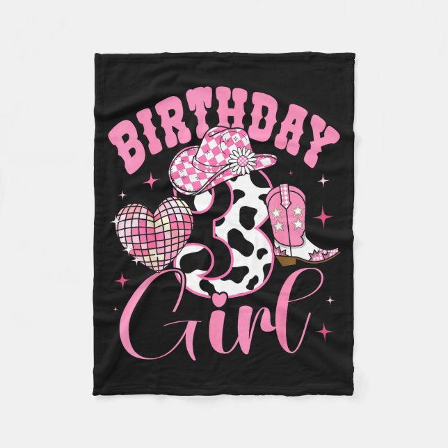 Happy 3rd Birthday Girl Outfit Rodeo Western Cowgi Fleecedecke (Vorderseite)
