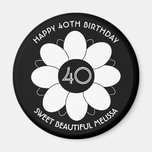 Happy 40 Birthday Floral Design Muster Schwarz Magnet