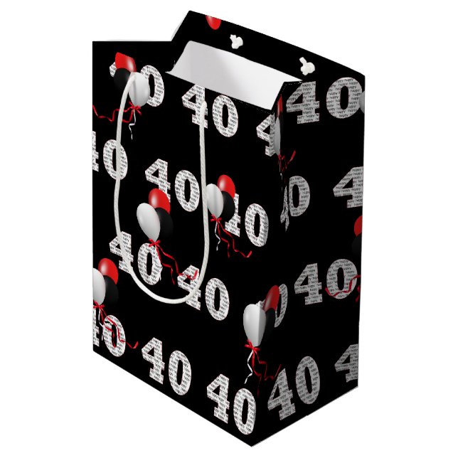 Happy 40. Geburtstag Balloons Mittlere Geschenktas Mittlere Geschenktüte (Rückseite Schrägansicht)