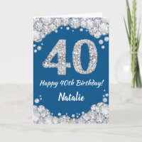 Happy 40. Geburtstag Blue and Silver Glitzer Card
