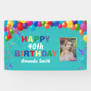 Happy 40. Geburtstag Bunte Balloons Aquamarin Banner