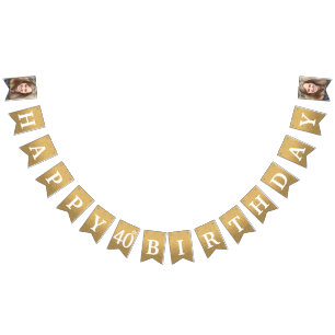 Happy 40. Geburtstag Foto Gold Glitter Wimpelkette