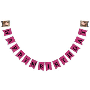 Happy 40. Geburtstag Foto Hot Pink Glitter Wimpelkette