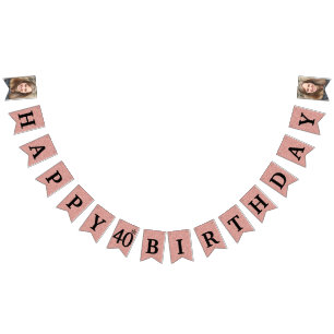 Happy 40. Geburtstag Foto Rose Gold Glitzer Wimpelkette