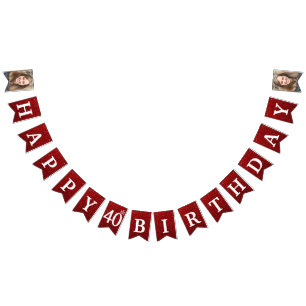 Happy 40. Geburtstag Foto Roter Glitter Wimpelkette