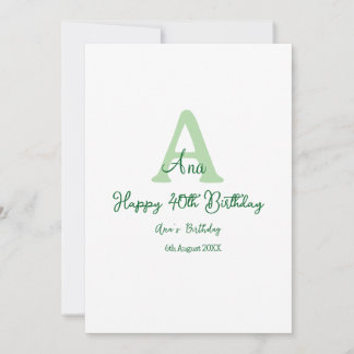 Happy 40. Geburtstag Grün hinzufügen Name monogram Einladung