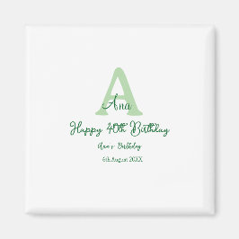 Happy 40. Geburtstag Grün hinzufügen Name monogram Magnet
