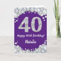 Happy 40. Geburtstag Lila und Silver Glitzer Card