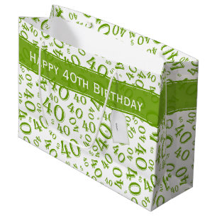 Happy 40. Geburtstag Nummer Muster Grün und Weiß Große Geschenktüte