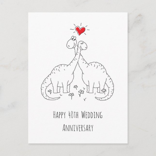 Happy 40. Wedding Anniversary Couple Dinosaurier Postkarte (Vorderseite)