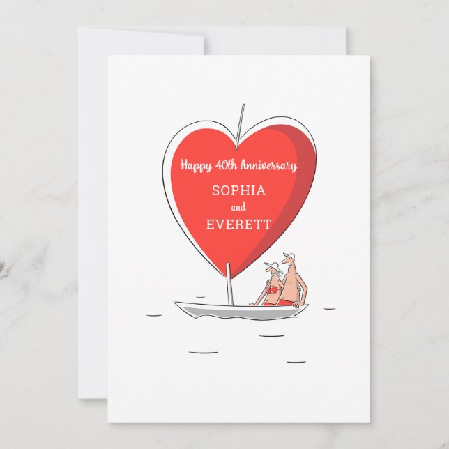 Happy 40. Wedding Anniversary Sailboat Heart Card (Vorderseite)
