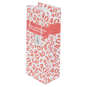 Happy 40th Birthday Number Pattern Coral/White 40 Geschenktüte Für Weinflaschen