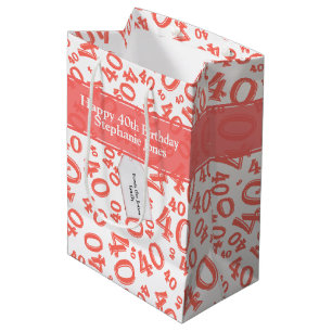Happy 40th Birthday Number Pattern Coral/White 40 Mittlere Geschenktüte