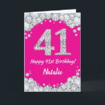 Happy 41. Geburtstag Hot Pink und Silver Glitzer Karte<br><div class="desc">Happy 41. Geburtstag Hot Pink und Silver Glitzer Card mit personalisiertem Namen. Für weitere Anpassungen klicken Sie bitte auf die Schaltfläche "Anpassen" und verwenden Sie unser Designwerkzeug,  um diese Vorlage zu ändern.</div>