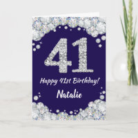 Happy 41. Geburtstag Navy Blue und Silver Glitzer
