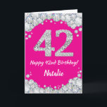 Happy 42. Geburtstag Hot Pink und Silver Glitzer Karte<br><div class="desc">Happy 42. Geburtstag Hot Pink und Silver Glitzer Card mit personalisiertem Namen. Für weitere Anpassungen klicken Sie bitte auf die Schaltfläche "Anpassen" und verwenden Sie unser Designwerkzeug,  um diese Vorlage zu ändern.</div>