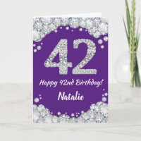 Happy 42. Geburtstag Lila und Silver Glitzer Card