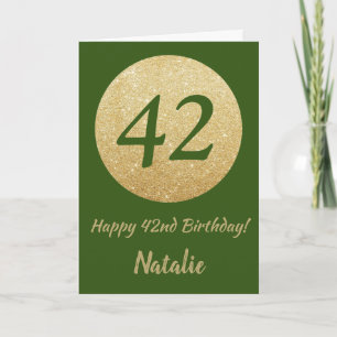 Happy 42. Geburtstagskarte Green and Gold Glitzer  Karte