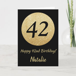 Happy 42. Geburtstagskarte Schwarz/Gold Glitzer Karte