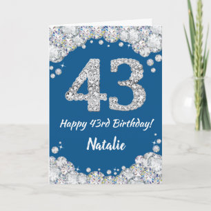 Happy 43. Geburtstag Blue and Silver Glitzer Card Karte