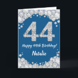Happy 44. Geburtstag Blue and Silver Glitzer Card Karte<br><div class="desc">Glückliche 44. Geburtstagskarte Blue and Silver Glitzer Card mit personalisiertem Namen. Für weitere Anpassungen klicken Sie bitte auf die Schaltfläche "Anpassen" und verwenden Sie unser Designwerkzeug,  um diese Vorlage zu ändern.</div>