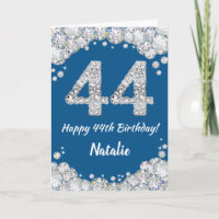 Happy 44. Geburtstag Blue and Silver Glitzer Card