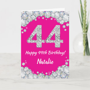 Happy 44. Geburtstag Hot Pink und Silver Glitzer Karte