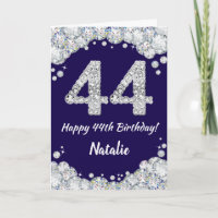 Happy 44. Geburtstag Navy Blue und Silver Glitzer