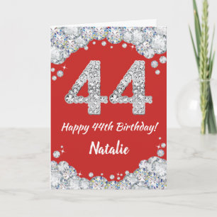 Happy 44. Geburtstagskarte Rot und Silber Glitzer  Karte