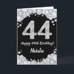 Happy 44. Geburtstagskarte Schwarz/Silber Glitzer  Karte<br><div class="desc">Glückliche 44. Geburtstagskarte Black and Silver Glitzer Card mit personalisiertem Namen. Für weitere Anpassungen klicken Sie bitte auf die Schaltfläche "Anpassen" und verwenden Sie unser Designwerkzeug,  um diese Vorlage zu ändern.</div>