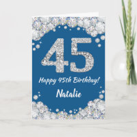 Happy 45. Geburtstag Blue and Silver Glitzer Card