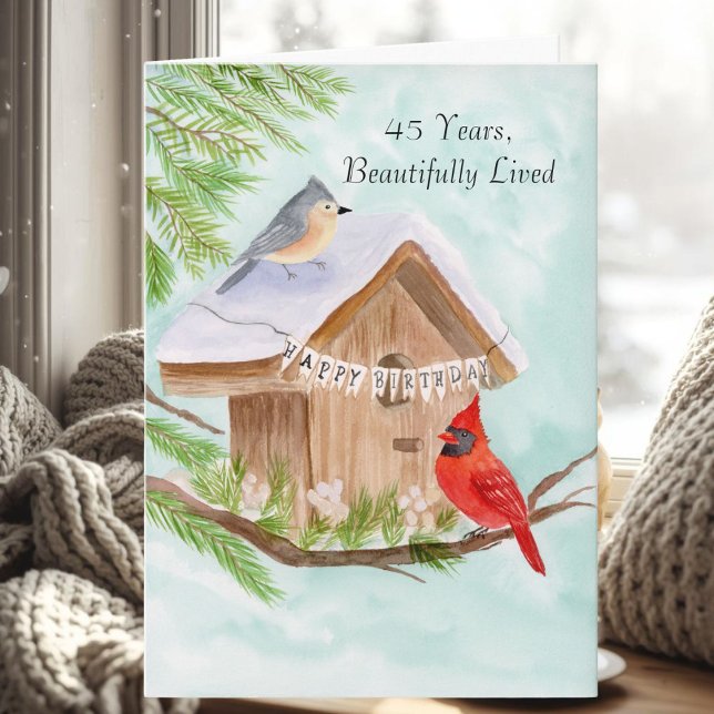  Happy 45th Birthday Birds at Birdhouse Karte (Von Creator hochgeladen)