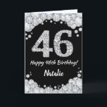 Happy 46. Geburtstagskarte Schwarz und Silber Glit Karte<br><div class="desc">Glückliche 46. Geburtstagskarte Black and Silver Glitzer Card mit personalisiertem Namen. Für weitere Anpassungen klicken Sie bitte auf die Schaltfläche "Anpassen" und verwenden Sie unser Designwerkzeug,  um diese Vorlage zu ändern.</div>